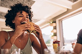 Patient eating a burger