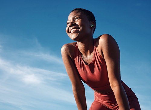 Lady smiles outdoors