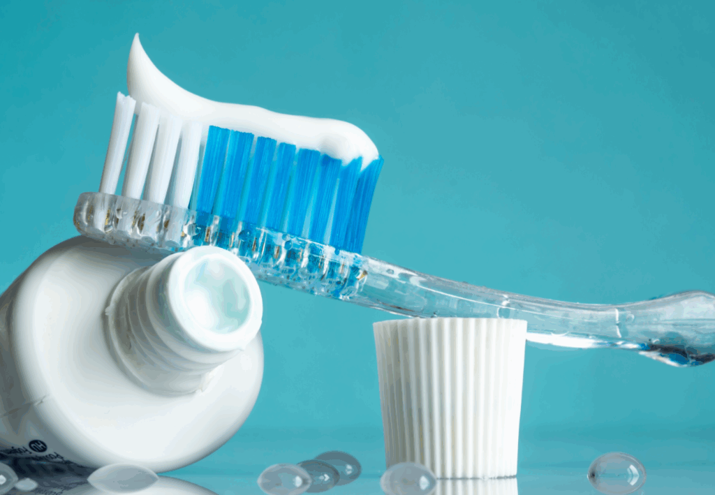 Toothpaste on a toothbrush
